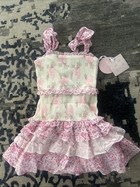 LoveShackFancy Pink Floral Ruffle Tiered Sundress